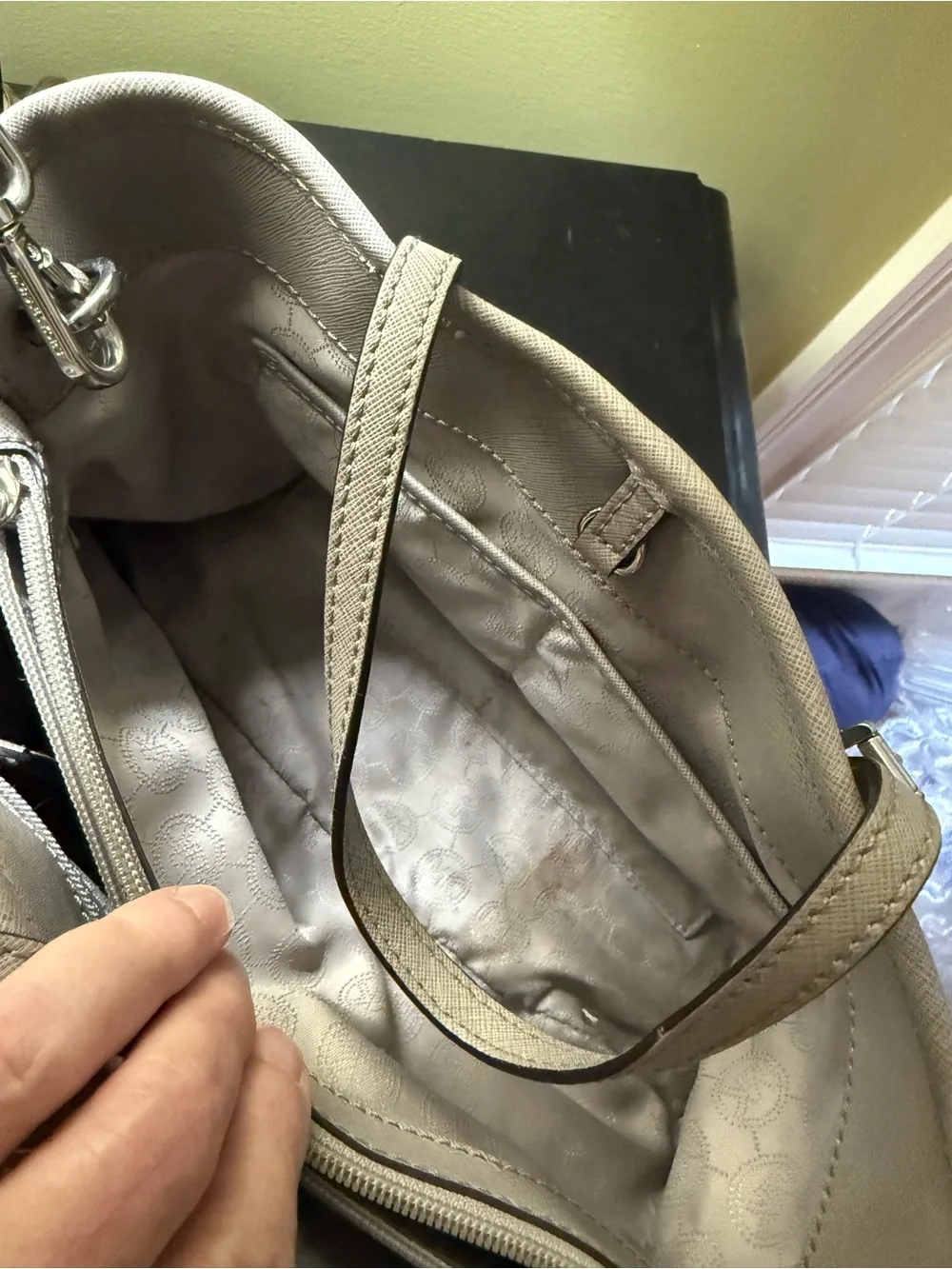Michael Kors Light Taupe Saffiano Shoulder Tote with MK Charm